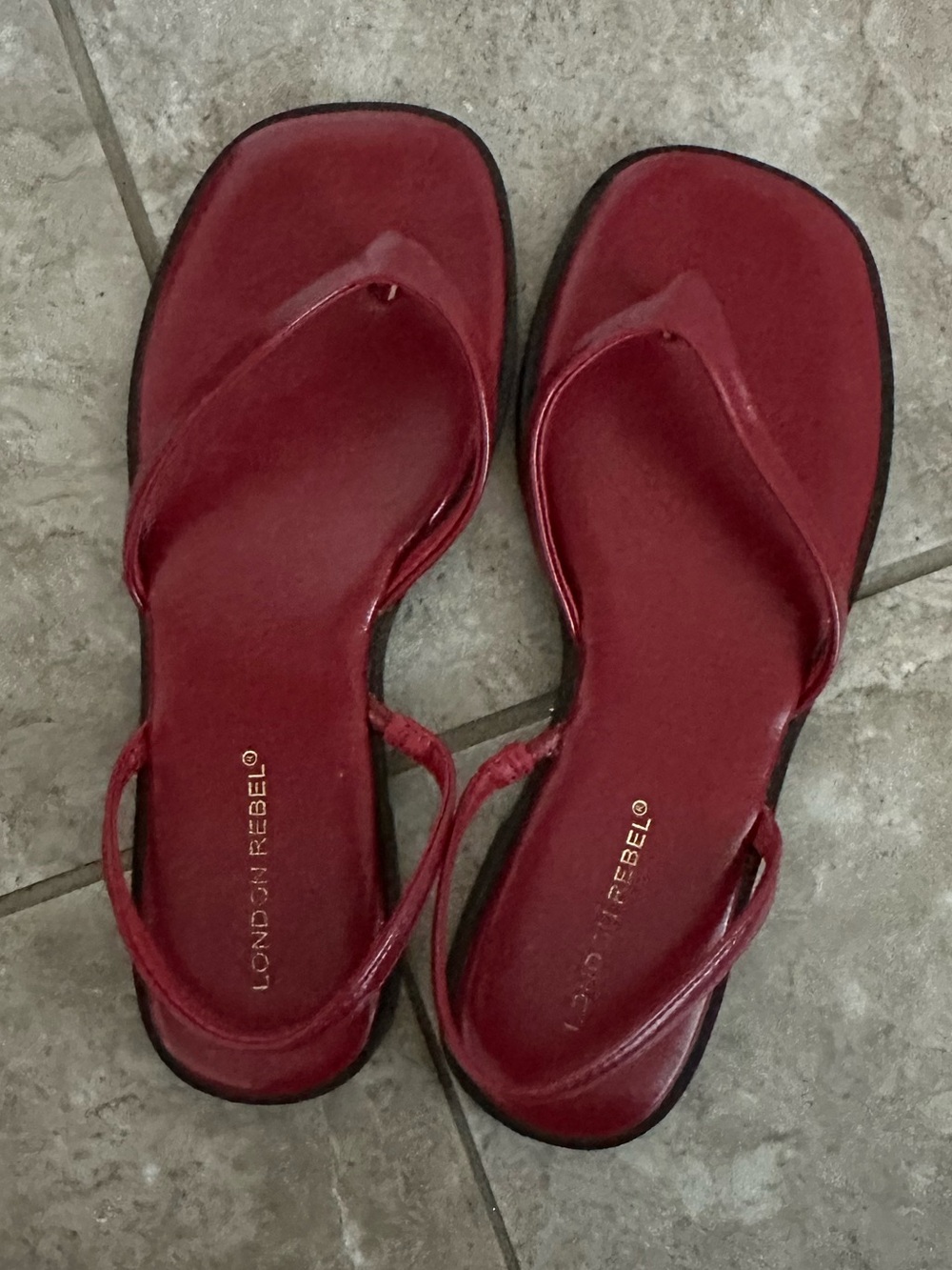 London Rebel Red Slingback Toe-Post Sandals